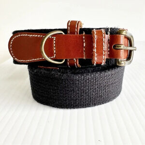 Karen Scott Canvas Leather Belt Size Medium Navy Brown